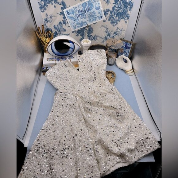 🆕 RETROFETE 🧿 NWOT Omer Sequin Dress, White & Silver, Sz XS (UK 8 US 4 ) - Picture 2 of 16